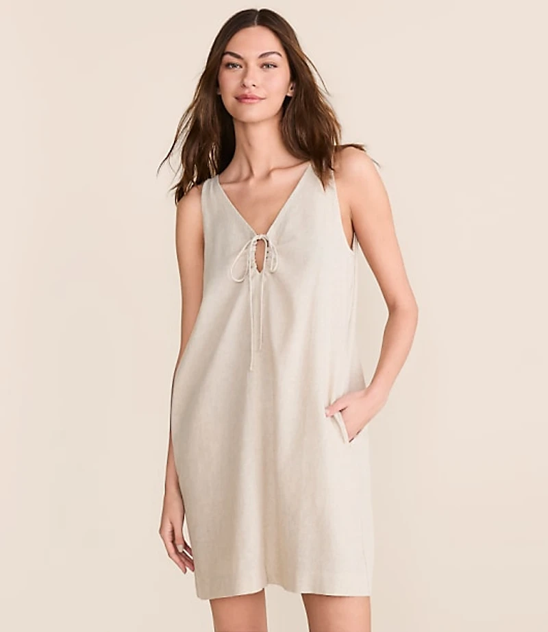 Petite Lou & Grey Linen Cotton Tie Keyhole Mini Pocket Dress