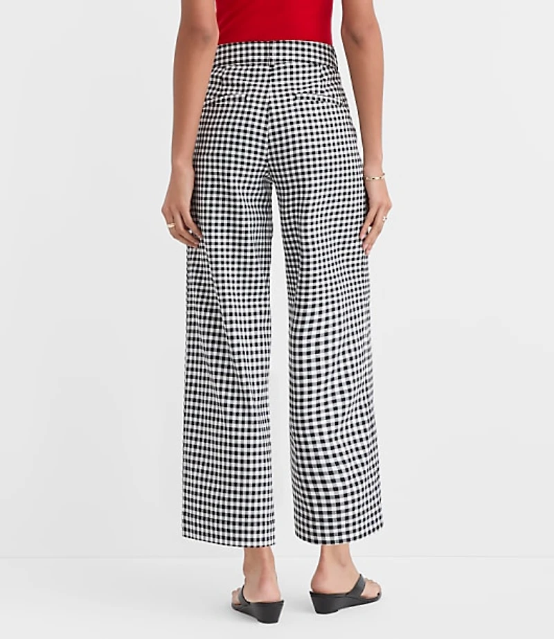Petite Palmer Wide Leg Crop Pants in Gingham Cotton Linen