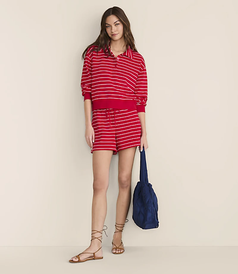 Petite Lou & Grey Striped Terrysoft Polo Top