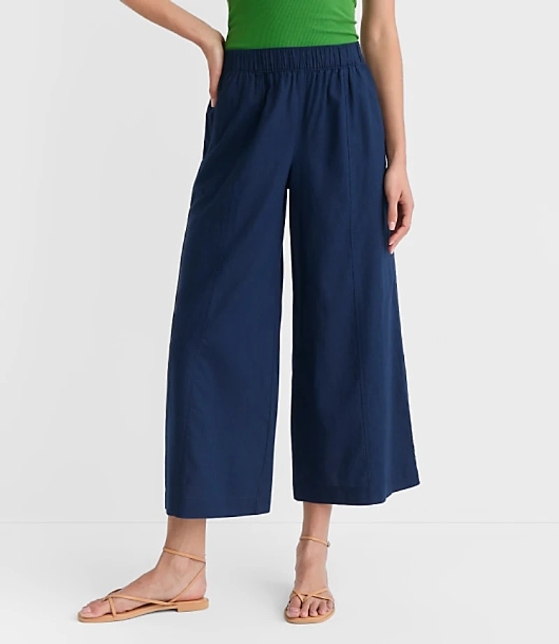 Petite Breezy Wide Leg Crop Pants Linen Cotton
