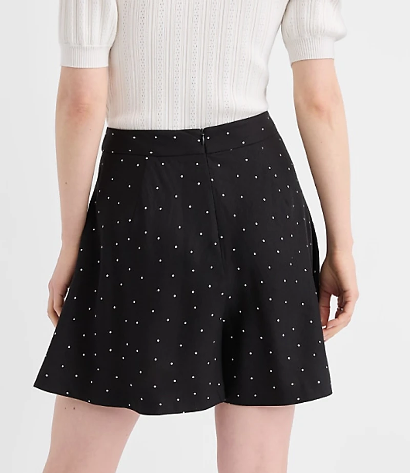 Petite Side Zip Shorts Dotted Linen Blend