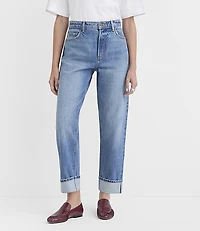 Rivete Selvedge Cuffed High Rise Straight Jeans Medium Stone Wash