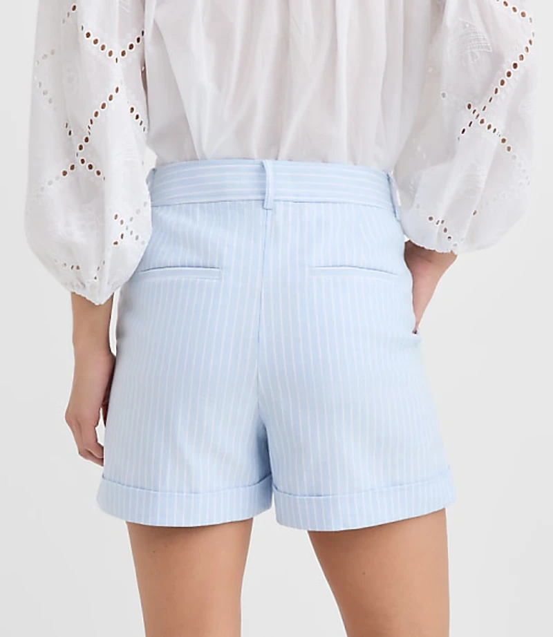 Cuffed Shorts Striped Twill