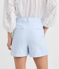 Cuffed Shorts Striped Twill