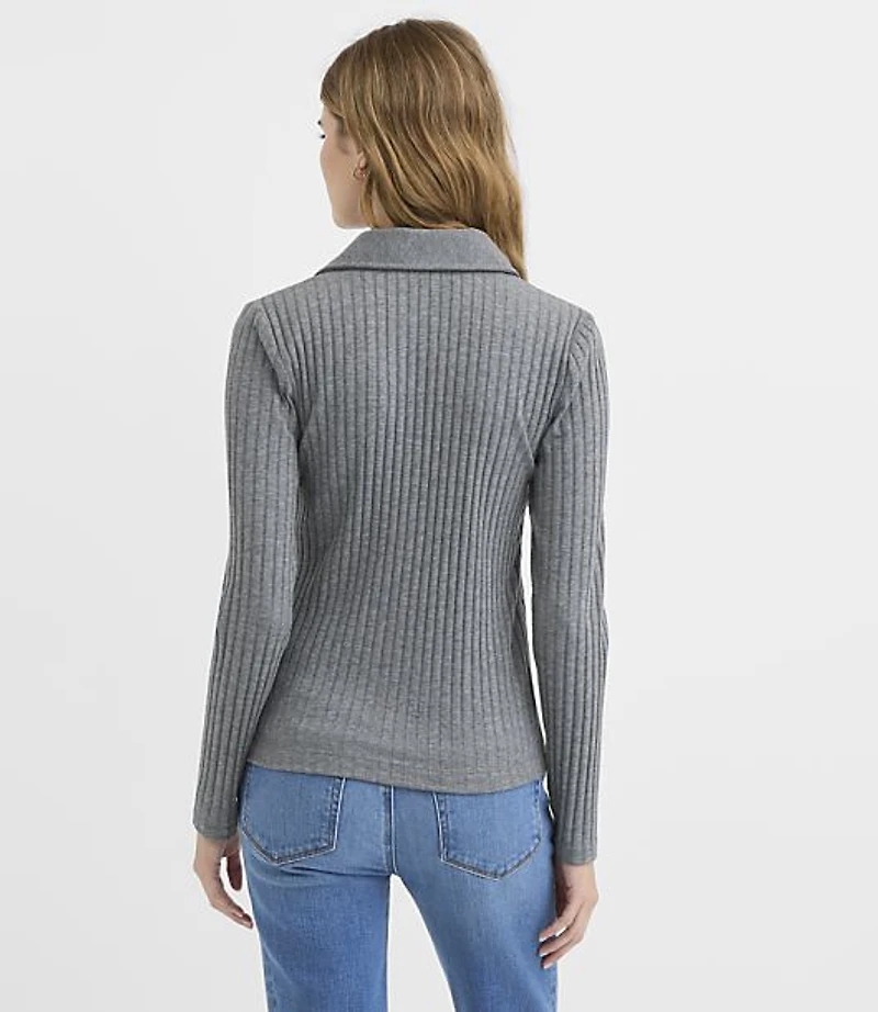 Heathered Ribbed Polo Top