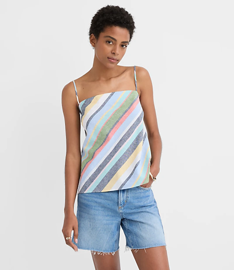 Striped Linen Cotton Square Neck Cami