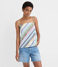 Striped Linen Cotton Square Neck Cami