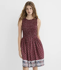 Lotus Flower Smocked Mini Pocket Dress