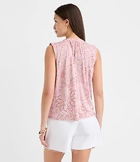 Floral Pleated Yoke Mixed Media Shell