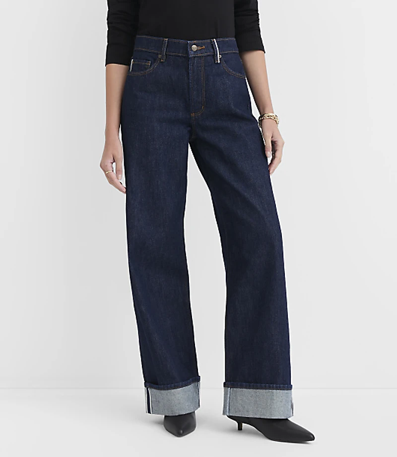 Rivete Selvedge Cuffed High Rise Wide Leg Jeans Nova Wash