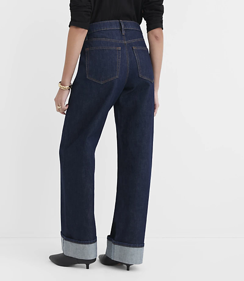 Rivete Selvedge Cuffed High Rise Wide Leg Jeans Nova Wash
