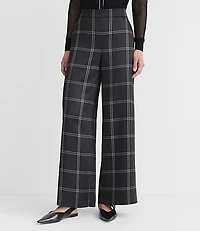 Fluid Pull On Wide Leg Pants Plaid Satin