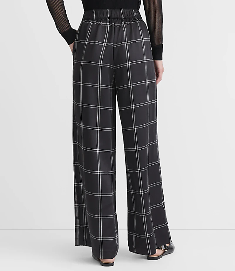 Fluid Pull On Wide Leg Pants Plaid Satin