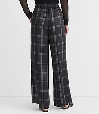 Fluid Pull On Wide Leg Pants Plaid Satin