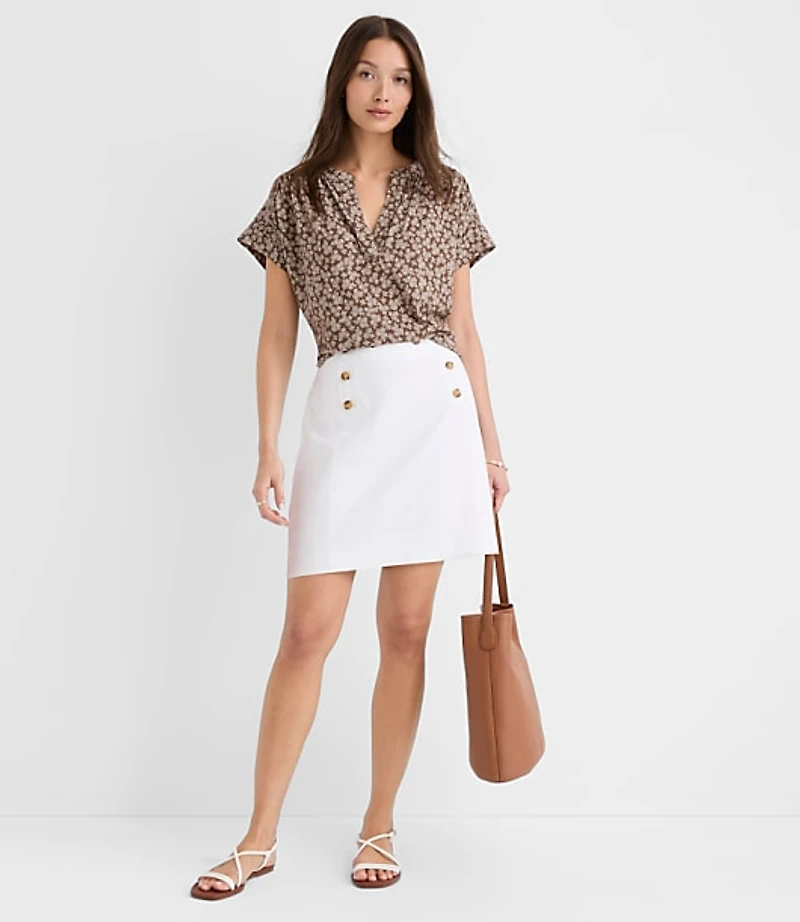 Petite Floral Split Neck Mixed Media Top