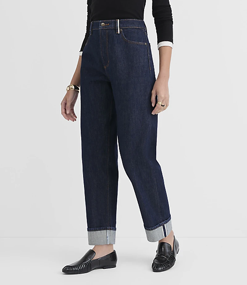 Rivete Selvedge Cuffed High Rise Straight Jeans Nova Wash