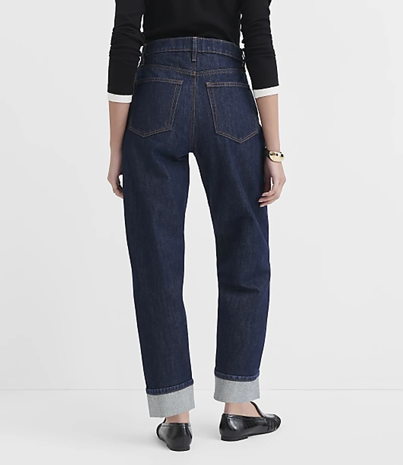 Rivete Selvedge Cuffed High Rise Straight Jeans Nova Wash