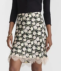 Floral Lace Trim Satin Mini Skirt
