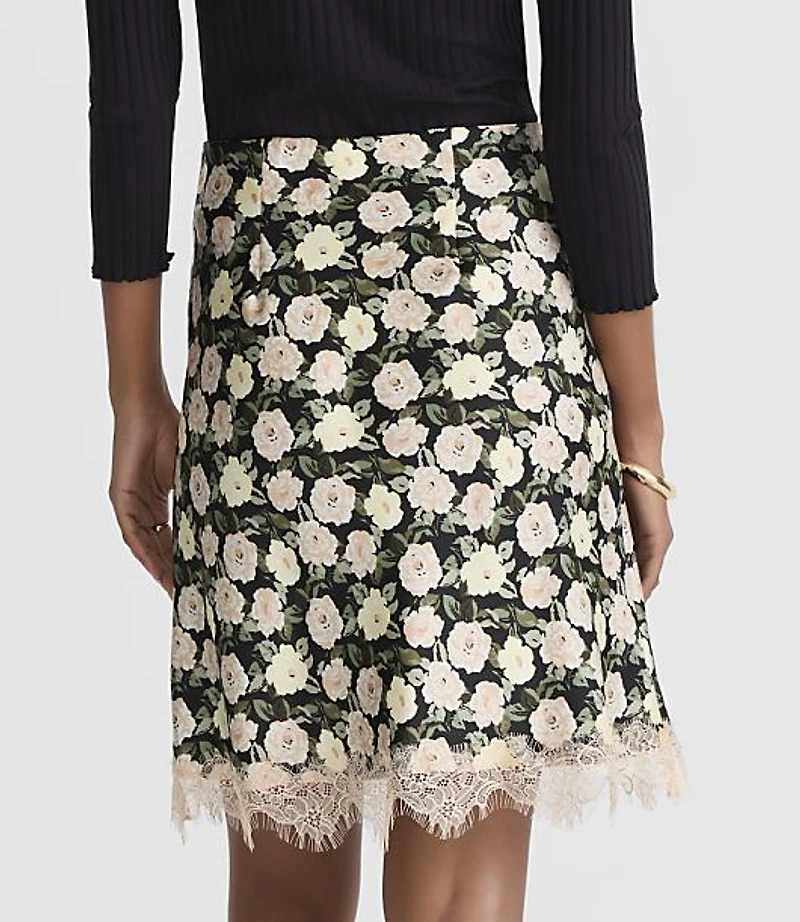Floral Lace Trim Satin Mini Skirt