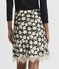 Floral Lace Trim Satin Mini Skirt