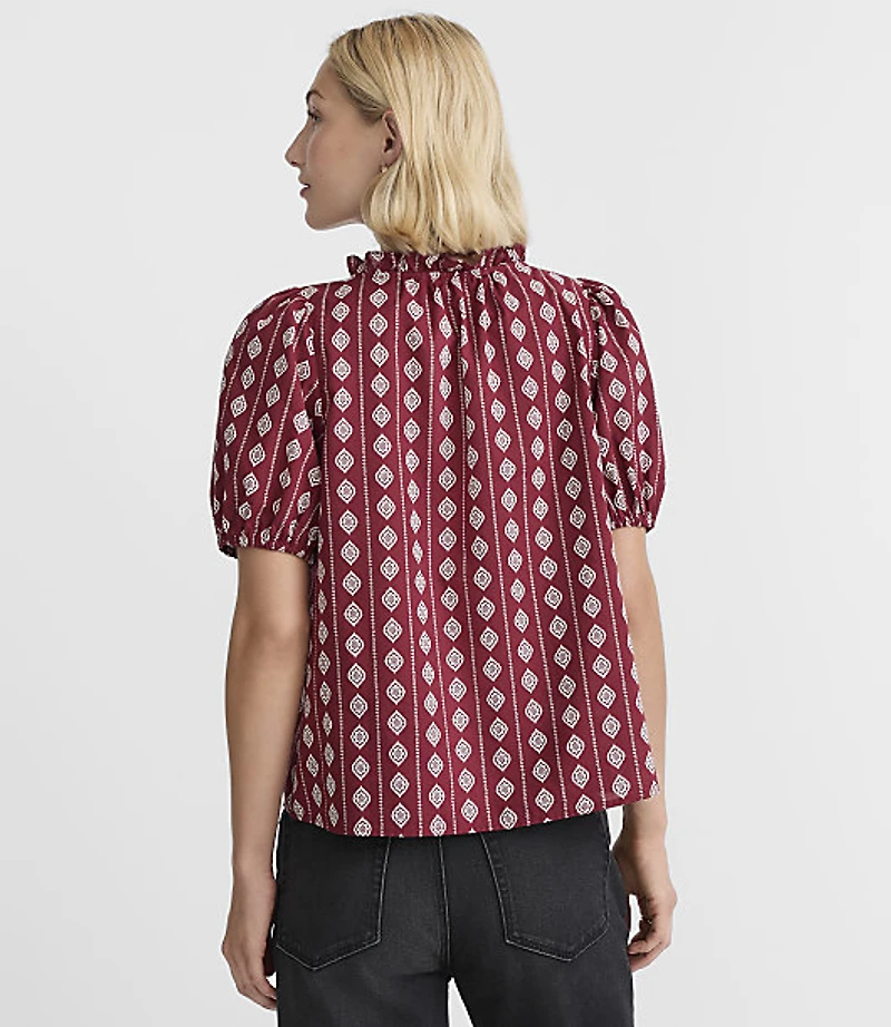 Tiled Pintucked Puff Sleeve Blouse