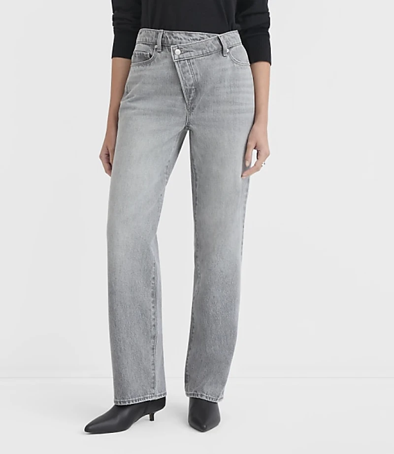 Rivete Mid Rise Crossover Relaxed Straight Jeans Grey Wash