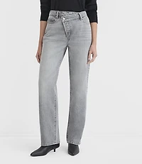 Rivete Mid Rise Crossover Relaxed Straight Jeans Grey Wash