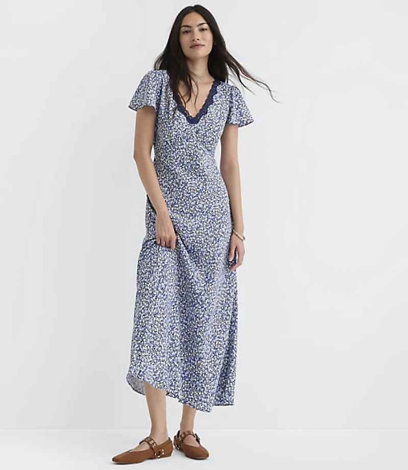 Garden Lace Trim Bias Midi Dress