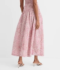 Petite Floral Ruched Poplin Midi Skirt