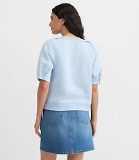 Heathered Pleated Puff Sleeve Sweatshirt