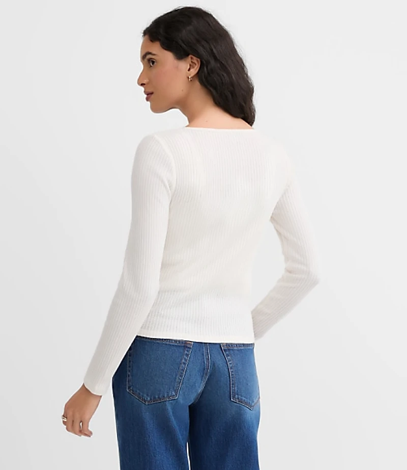 Petite Ruffle Ribbed Cardigan