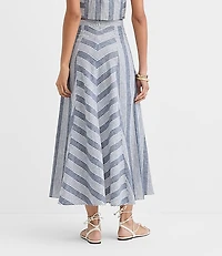 Chevron Linen Cotton Midi Skirt