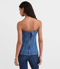Denim Foldover Strapless Top Classic Mid Wash