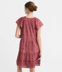 Petite Eyelet Flutter Tiered Mini Dress