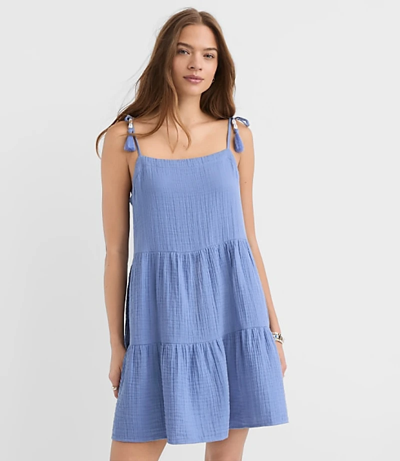 Petite LOFT Beach Tie Strap Triple Cloth Mini Pocket Dress