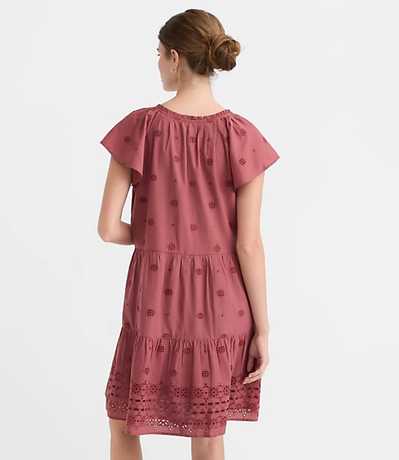 Eyelet Flutter Tiered Mini Dress
