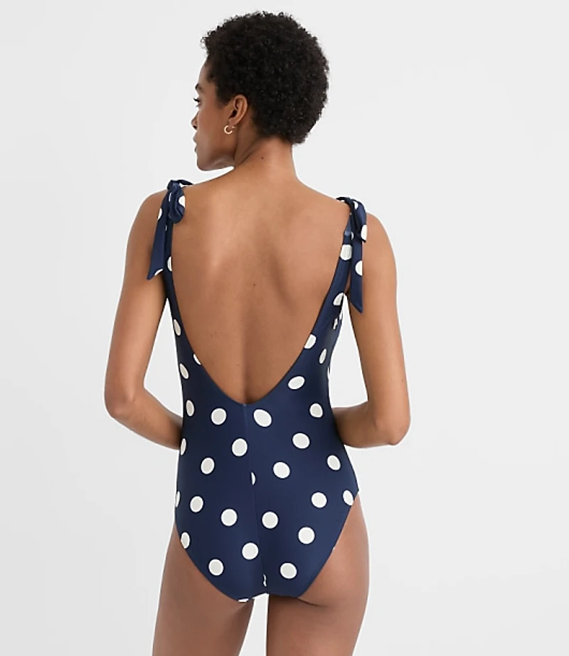 LOFT Beach Polka Dot Tie Strap One Piece Swimsuit