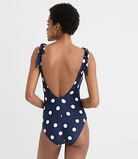 LOFT Beach Polka Dot Tie Strap One Piece Swimsuit