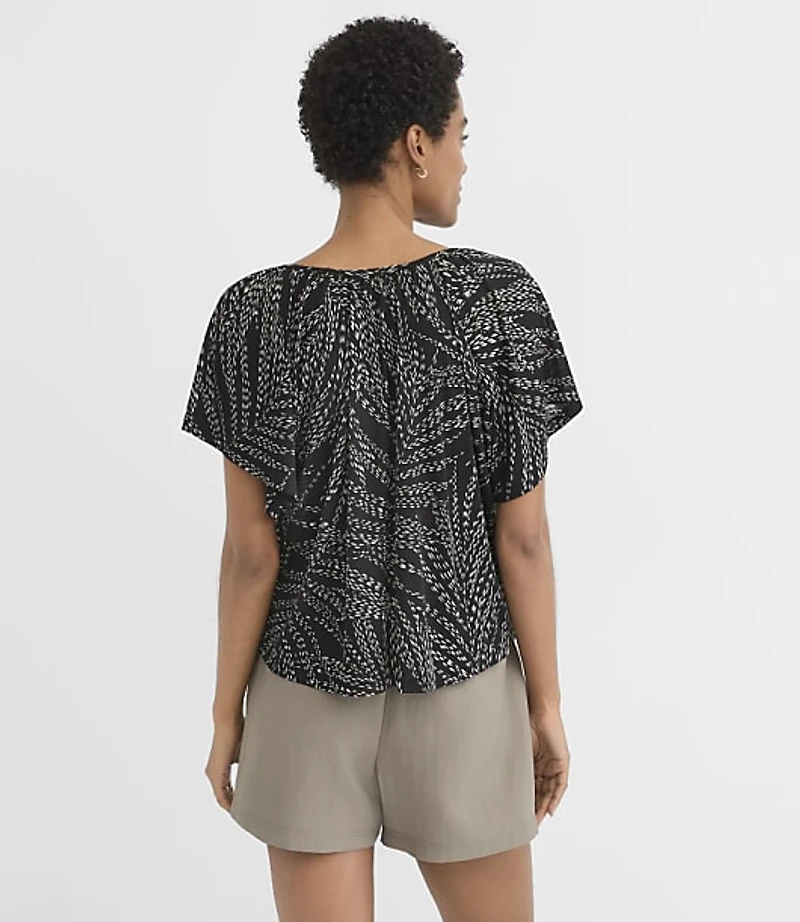 Leafed Gathered Flutter Sleeve Top