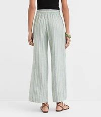 Pull On Wide Leg Pants Striped Linen Cotton