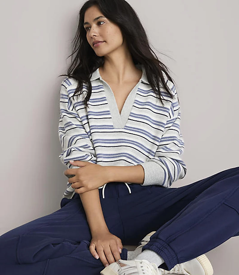 Lou & Grey Striped Cozy Jersey Polo Sweater
