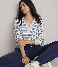 Lou & Grey Striped Cozy Jersey Polo Sweater
