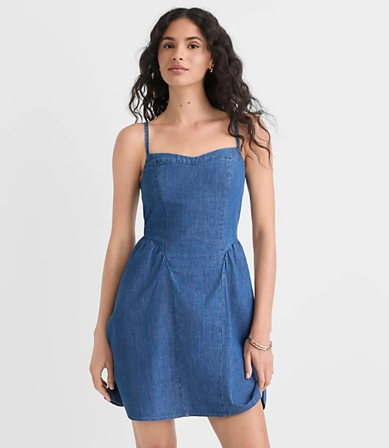 Petite Chambray Bustier Mini Dress
