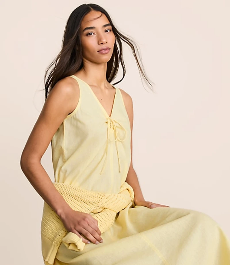 Petite Lou & Grey Linen Cotton Tie Keyhole Maxi Pocket Dress