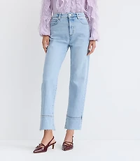 Petite Fresh Cut High Rise Straight Jeans Light Wash Indigo