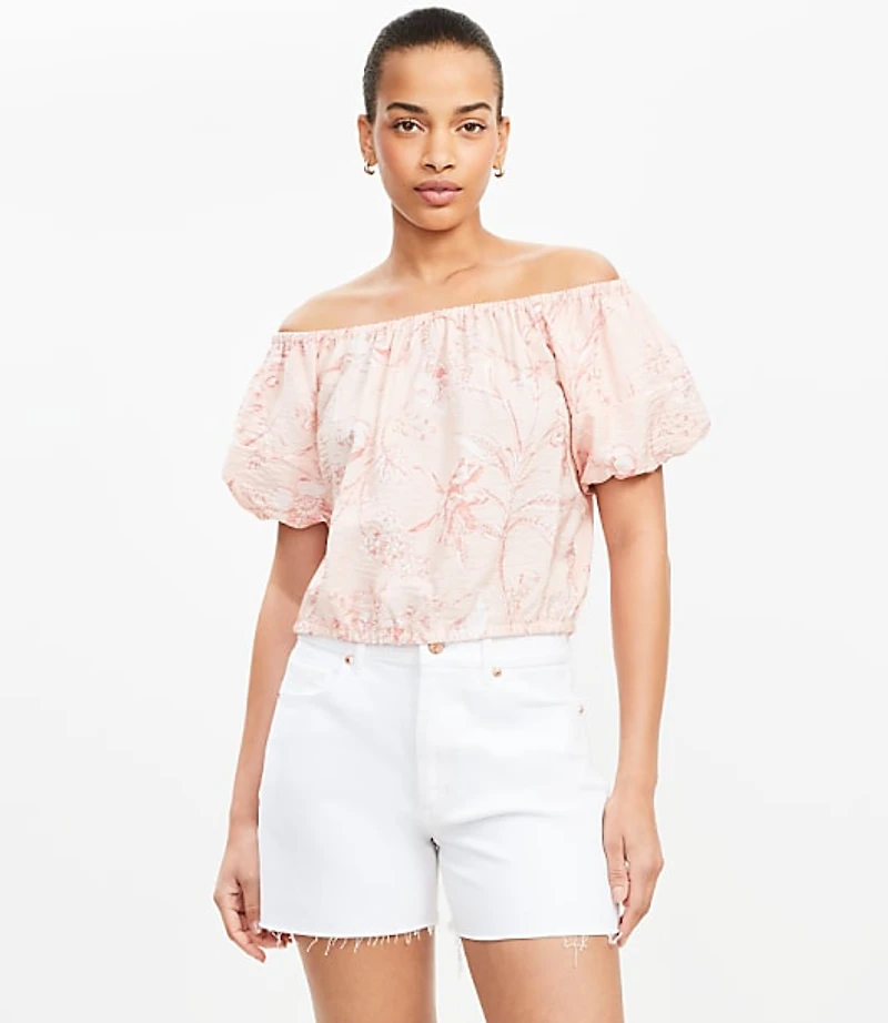 Bird Toile Off The Shoulder Bubble Top