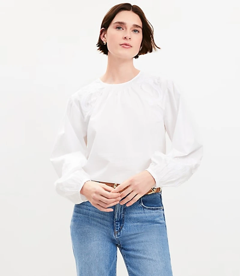 Petite Lace Poplin Tie Back Blouse