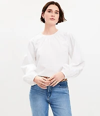 Petite Lace Poplin Tie Back Blouse