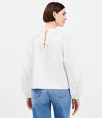 Petite Lace Poplin Tie Back Blouse
