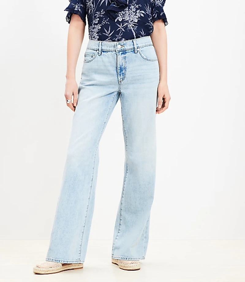 Petite Mid Rise Wide Leg Jeans in Light Wash